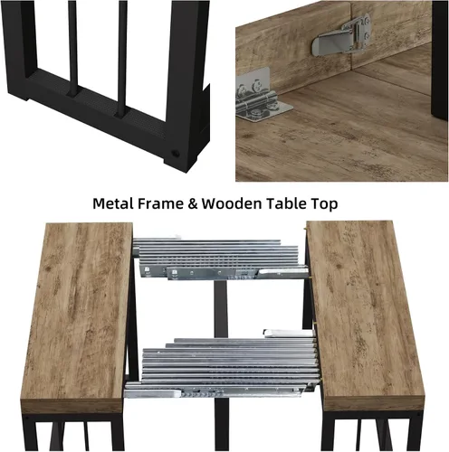 Vista 6 de KEIKI Mesa de comedor plegable extensible de 23.62 a 118 pulgadas de largo para 2 a 10 personas, muebles de madera moderna y rústica rectangular