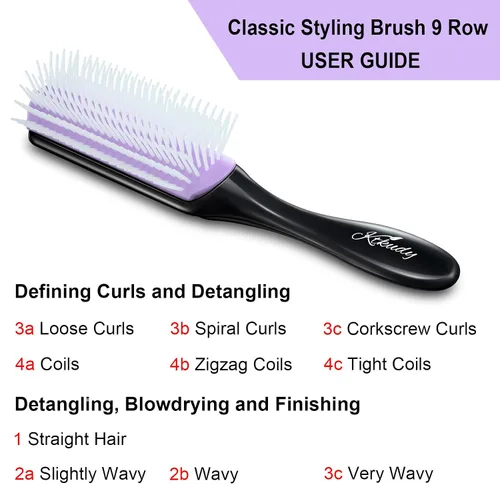 Vista 5 de Cepillo de pelo rizado 9 filas para desenredar y definir rizos, cepillo de cabello KTKUDY para separar, dar forma a los rizos, secar con soplado