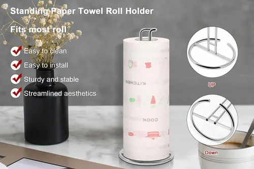 Vista 3 de NearMoon Soporte para Toallas de Papel, Dispensador de Soporte para Toallas de Papel Resistente - Todo de Metal, Tamaño Estándar o Jumbo