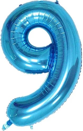 Vista 2 de Globo de aluminio grande de 40 pulgadas con número de helio, cumpleaños, boda, fiesta, 0-9 (azul, 9)