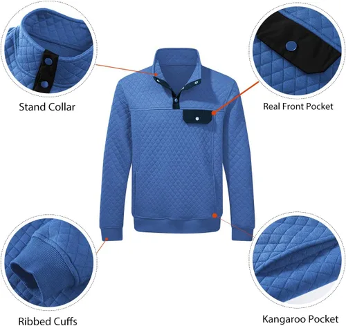 Vista 3 de JMIERR Sudadera acolchada para hombre, casual, de manga larga, cuello alto, con botones