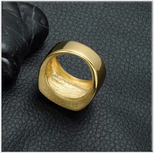 Vista 2 de Xusamss Hip Hop chapado en oro de 18 quilates de acero inoxidable cuadrado anillo de cristal
