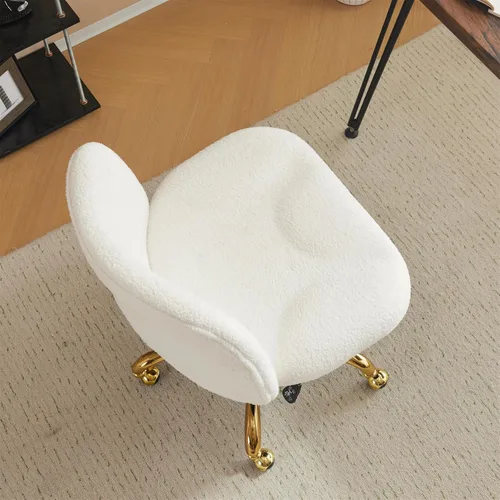 Vista 2 de VINGLI Silla de Oficina Ancha con Patas Cruzadas, Silla de Escritorio Ergonómica Buttprint Cómoda con Almohada y Base Dorada, Doble Uso con/sin
