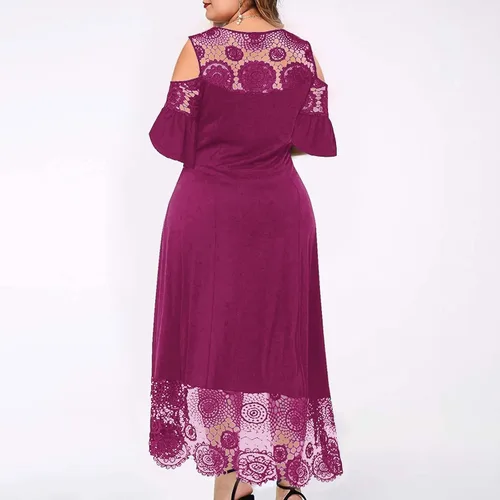 Vista 4 de Vestidos de talla grande para mujer, vestido de verano 2023, elegante, sexy, entallado, con encaje, retazos, manga con volantes, vestido de invitada