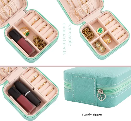 Vista 5 de KElofoN Organizador de joyas de viaje joyero de viaje caja organizadora de joyas pequeña para niñas y mujeres azul