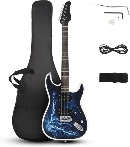 Vista 2 de Ktaxon 39 Inch Electric Guitar H-H Pickup Left-Handed Matte Black Basswood Body, Maple Neck, Tech Wood Fingerboard, 22 frets, C-shaped neck, Ideal