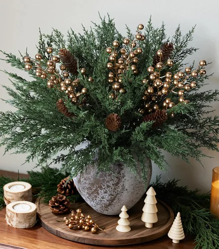 Vista 25 de Tallos de cedro artificiales Ivydale, ramas de pino Norfolk artificiales para decoración de Navidad, 12 tallos de pino falsos con 2 ramas de conos