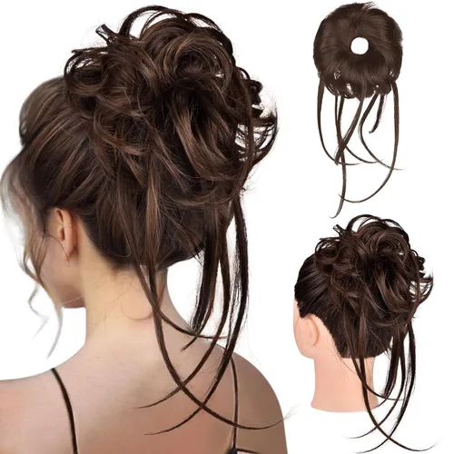 Vista 31 de HOOJIH Pieza de pelo desordenado de moño – Extensiones superlargas despeinadas, cola de caballo ondulada con banda elástica para mujeres y niñas