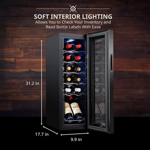Vista 4 de Ivation Refrigerador de vino con compresor de 12 botellas con cerradura, refrigerador de bodega independiente grande, 41f-64f con control de Negro