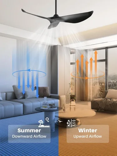 Vista 4 de Sofucor Ventilador de techo sin luz, ventilador de techo moderno de 52 pulgadas con control remoto para interior, granja, dormitorio, sala de estar