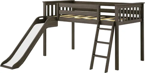 Vista 3 de Max & Lily Cama tipo loft baja tamaño individual con tobogán y escalera, muebles clásicos de madera maciza para dormitorio de niños, capacidad