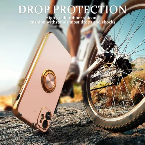 Vista 6 de IDweel Funda para iPhone 11 con soporte de anillo de 360° con soporte magnético, ligera, delgada, borde de oro rosa, TPU suave, protección