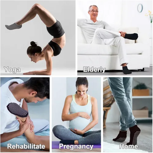 Vista 5 de simjubita Calcetines antideslizantes unisex, antideslizantes con gel de agarre para el hogar, hospital, maternidad, ancianos, yoga, pilates, barra