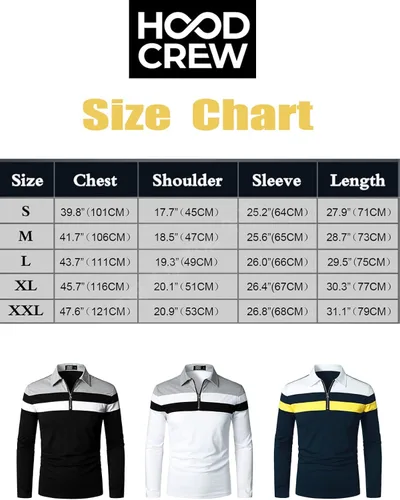 Vista 7 de HOOD CREW Camisa polo de manga larga para hombre casual ajustada de contraste de retazos de algodón