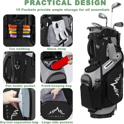 Vista 3 de UNIHIMAl Bolsa de golf de 14 vías, bolsa de golf de piel sintética para hombres y mujeres con parte superior de felpa, 10 bolsillos