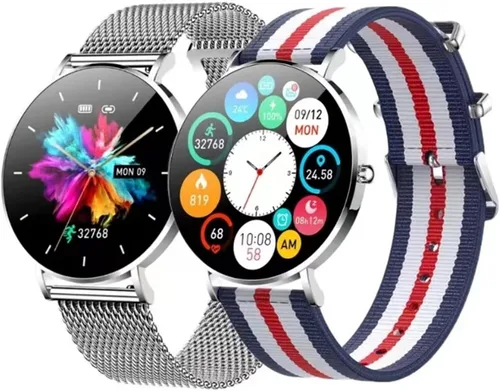 Vista 8 de Reloj inteligente de moda para mujeres y hombres, pantalla táctil Bluetooth, reloj inteligente de acero inoxidable/correa de nailon para monitoreo