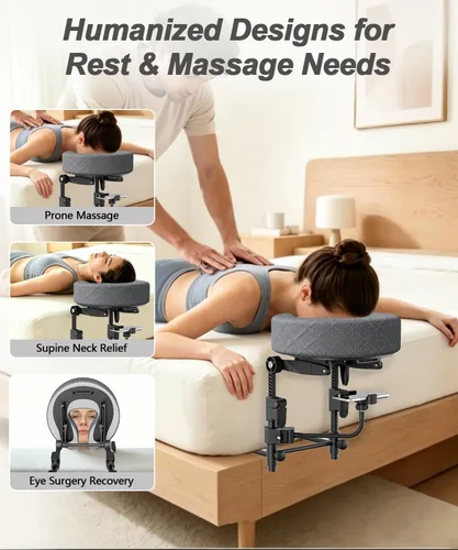 Vista 3 de Reposacabezas de masaje para cama, soporte de masaje ajustable con soporte para teléfono Soporte de cabeza de masaje para colchón, almohada de Gris