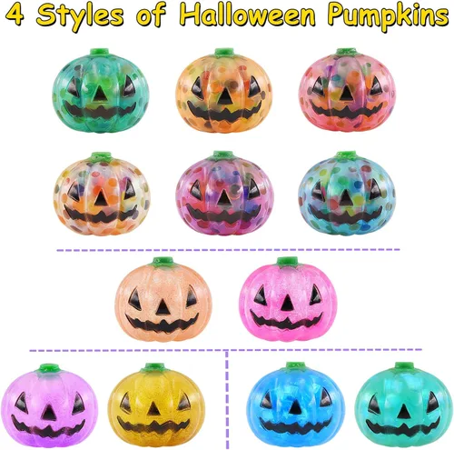 Vista 3 de Eavotoy Paquete de 12 calabazas de Halloween, bolas antiestrés, juguetes para la ansiedad, juguetes esponjosos, juguetes para fiestas de Halloween