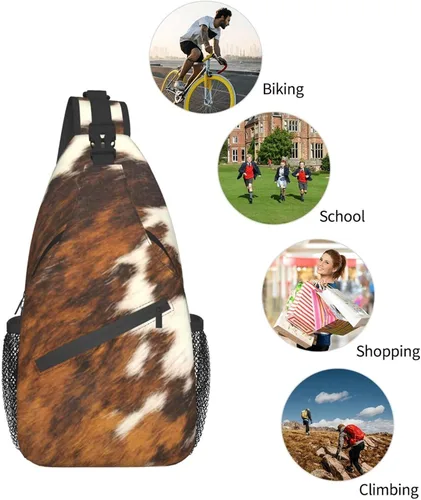 Vista 7 de Bolso bandolera con estampado de piel vacuno rojo y blanco para hombro casual para mujeres y hombres, Piel de vaca roja y blanca., talla única