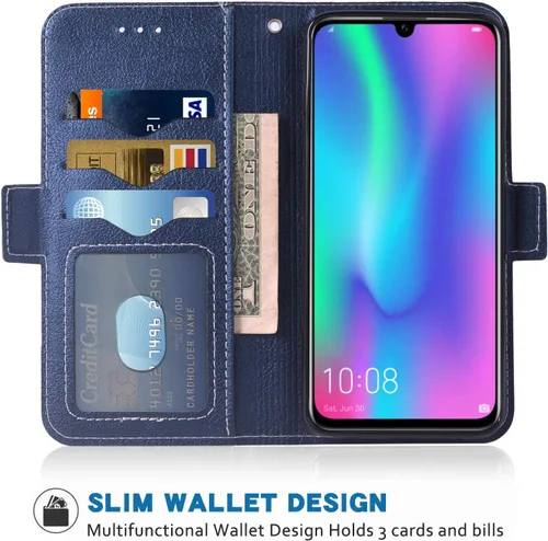 Vista 2 de Funda tipo cartera para Huawei P Smart 2019/Honor 10 Lite Mujeres Hombres Correa de muñeca, cubierta de cuero sintético para teléfono celular