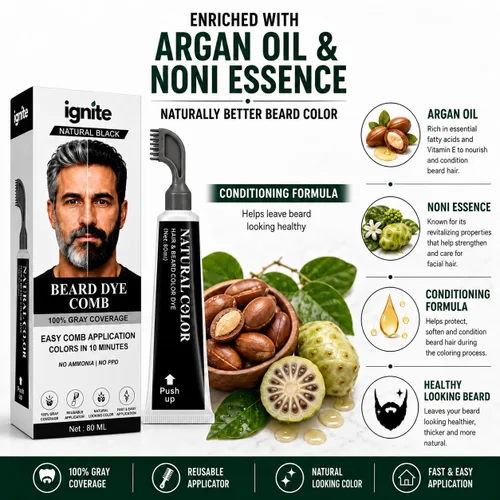 Vista 5 de Peine de tinte para barba para hombre, color negro natural, aplicador
