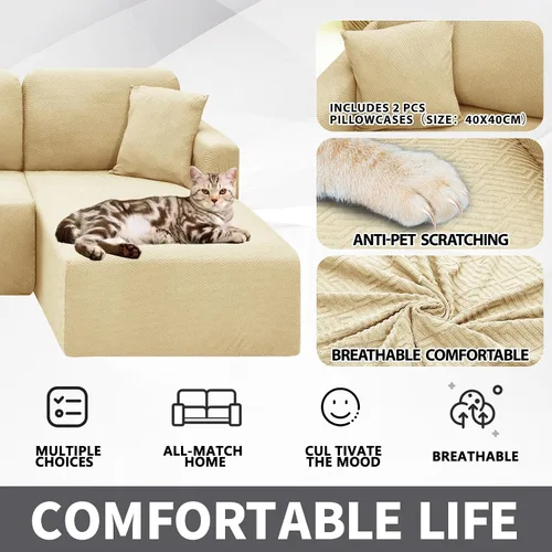 Vista 5 de XINEAGE Fundas para Sofá Seccional de Alta Elasticidad, 2 Piezas, Forma de L, Funda de Sofá con 2 Fundas de Almohada, Fundas Deslizantes para Sofá