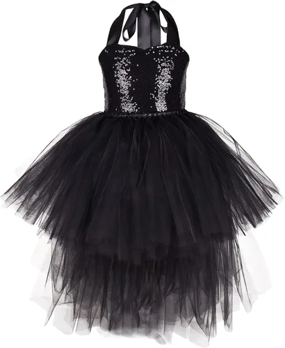 Vista 2 de Disfraz de bruja de vampiro de lujo para niños y niñas, vestido tutú de princesa de cuento de hadas, disfraz de Halloween