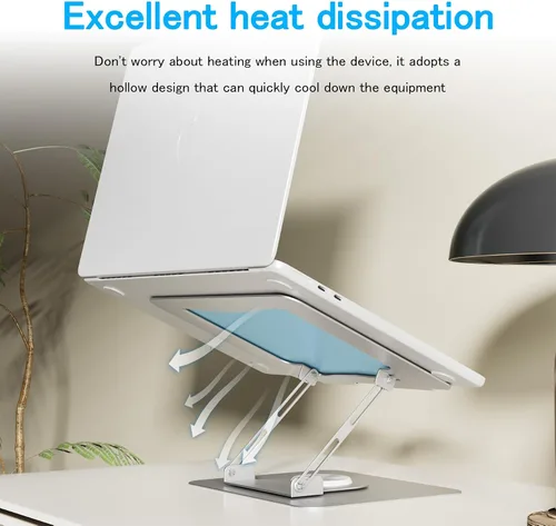 Vista 3 de Soporte ajustable para computadora de escritorio, soporte portátil para laptop con base giratoria de 360°, elevador ergonómico plegable para laptop