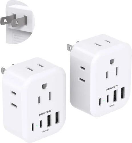 Vista 11 de HANYCONY - Paquete de 2 adaptadores de enchufe de viaje europeos, adaptador de corriente internacional de 4 tomas, 4 puertos USB C (2 USB C)