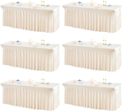Vista 42 de Paquete de 2 manteles color azul bebé para mesa rectangular de 4 pies, manteles de elastano elásticos de 4 pies, falda blanca rectangular para baby