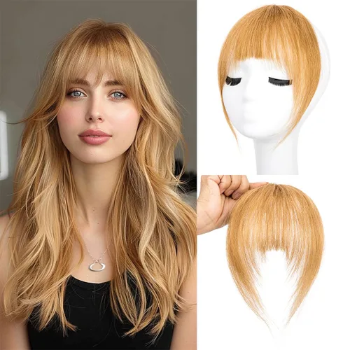 Vista 9 de Flequillo con clip, extensiones de cabello humano 100 % real, flequillo con clip para mujer, extensiones curvadas para uso diario