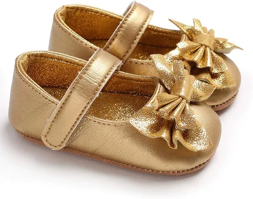 Vista 2 de BABITINA Zapatos para bebé niña Mary Jane planos con lazo antideslizante para primer camino zapatos de vestir para bebés