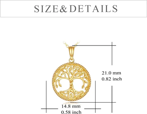 Vista 4 de KECHO Collar con colgante de árbol de la vida de oro amarillo de 14 quilates para mujer, joyería fina para árbol genealógico, Yellow Gold, Circonia