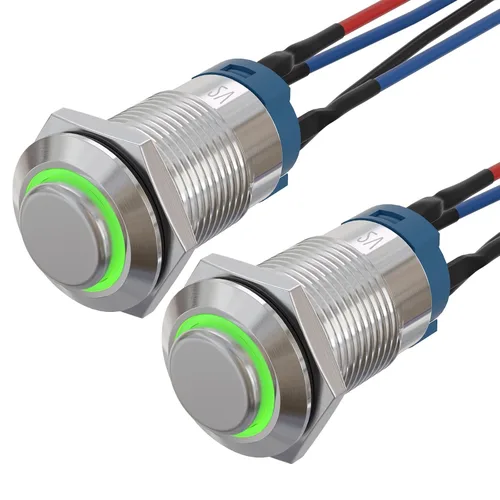 Vista 13 de APIELE Interruptor de botón momentáneo de 0.472 in precableado 5.906 in de cabeza redonda alta (aluminio negro, azul)