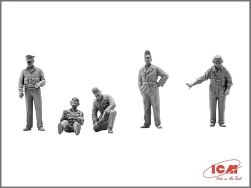 Vista 2 de ICM 48083 Figura de plástico Modelo USAAF Pilotos y personal de tierra (1941-1945) (5 figuras - 3 pilotos, 2 mecánicos), kit de modelo de avión