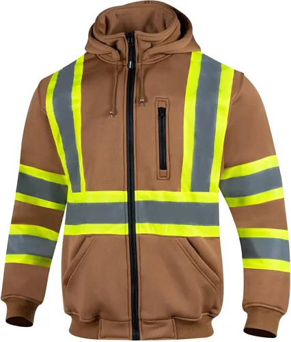 Vista 10 de VENDACE Sudadera con capucha de forro polar reflectante de alta visibilidad ANSI Clase 1 para hombres con capucha desmontable (negro, S)