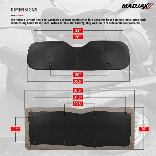Vista 3 de MadJax Genesis 300 - Kit de asiento trasero de aluminio para modelos EZGO RXV 2008 en adelante, cojines negros de lujo