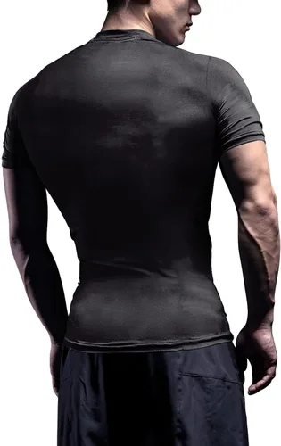 Vista 3 de Camisa de compresión para hombre, manga corta, camiseta casual y deportiva, camiseta atlética para fitness