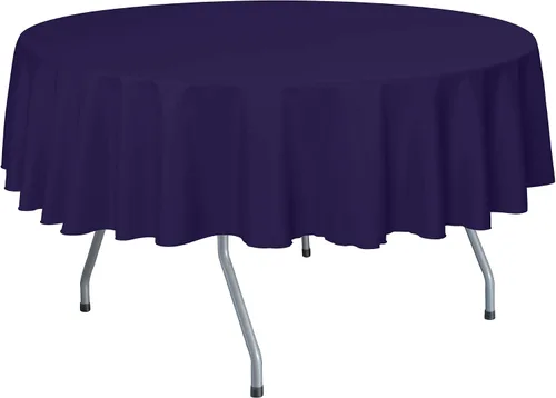 Vista 45 de Ultimate Textile Mantel redondo de lino de poliéster de 84 pulgadas, color azul marino