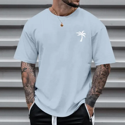 Vista 4 de Generic Camisas casuales para hombre, cuello redondo, manga corta, sueltas, de verano, a la moda