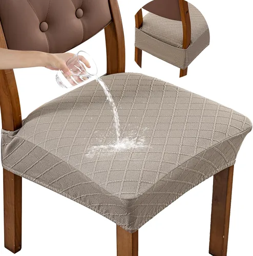 Vista 20 de Genina Juego de 2 fundas impermeables para sillas de comedor, fundas elásticas de jacquard extraíbles y lavables, sin fundas traseras, color beige