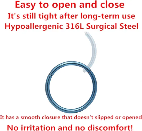 Vista 2 de ORANGELOVE - Aros nasales hipoalergénicos de acero quirúrgico 316L de 20 g, 18 g, 16 g, 14 g, 12 g, 10 g y 8 g, joyería para tabique con segmento