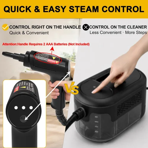 Vista 3 de Limpiador a vapor portátil, mango ajustable de 3 niveles, tanque de 2.2 L