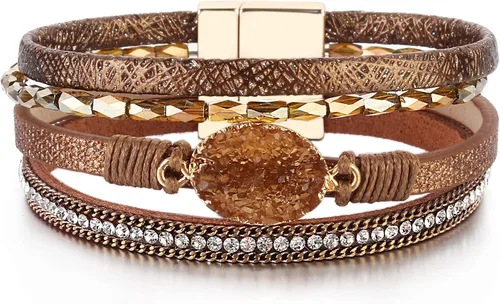 Vista 133 de FANCY SHINY - Pulsera de cuero estilo bohemio, pulsera de cuentas de cristal con cierre magnético, regalos de joyería para mujer
