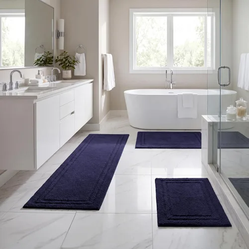 Vista 47 de Superior Cotton Washable Bath Rug, Non Slip Runner, 1 Piece Set, Black Absorbent Combed Cotton Bath Rug Runner or Rug Set, Bathroom Vanity or