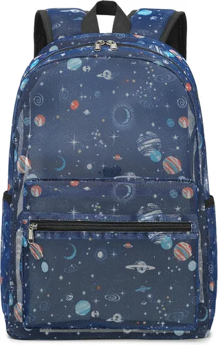Vista 8 de CAMTOP Mochila de malla para niños y niñas, mochila transparente para preescolar, mochila casual para escuela, playa, viajes, deportes, Azul