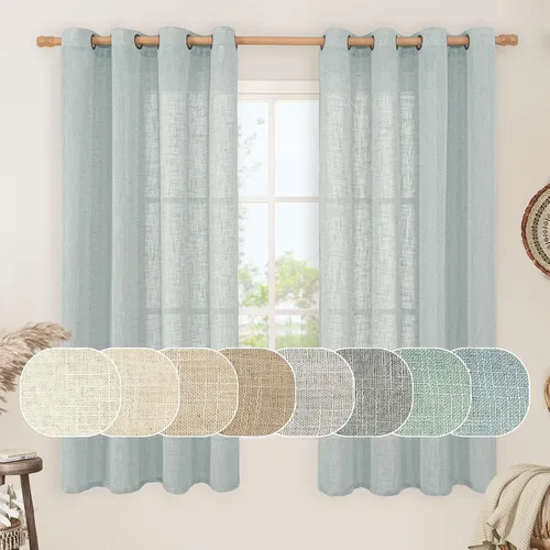 Vista 221 de LAMIT Cortinas de lino marrón caramelo para sala de estar, 84 pulgadas, de lino sintético, texturizado, filtrante de luz, paneles de privacidad