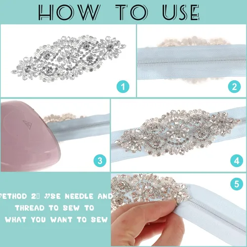 Vista 8 de 8 piezas de apliques de diamantes de imitación de cristal plateados para planchar con apliques de fijación en caliente para vestido de novia vestido