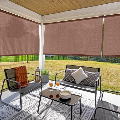Vista 3 de Coolaroo 454180 Persiana enrollable inalámbrica para exteriores, 4 x 6 pies, madera de Alderwood