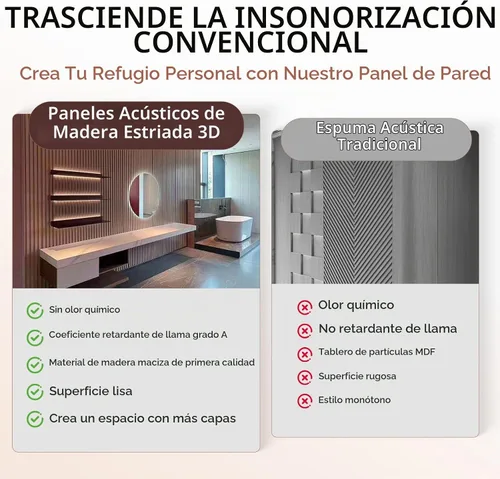 Vista 4 de NAVREX 2 paneles acústicos de listones de madera maciza para pared y techo, panel de pared acanalado 3D resistente al fuego que absorbe el sonido